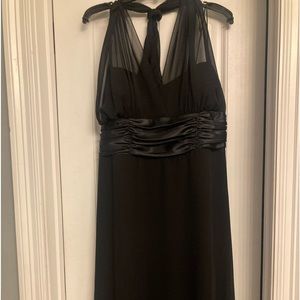 Black knee length halter neck wedding guest dress